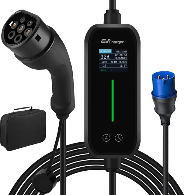 Junsun EV Ladegerät 7kW mit 6m Type 2 Kabel, Smart App Steuerung via Wi-Fi und Bluetooth, einphasig 6-32A, Schwarz-Blau - Bild 1