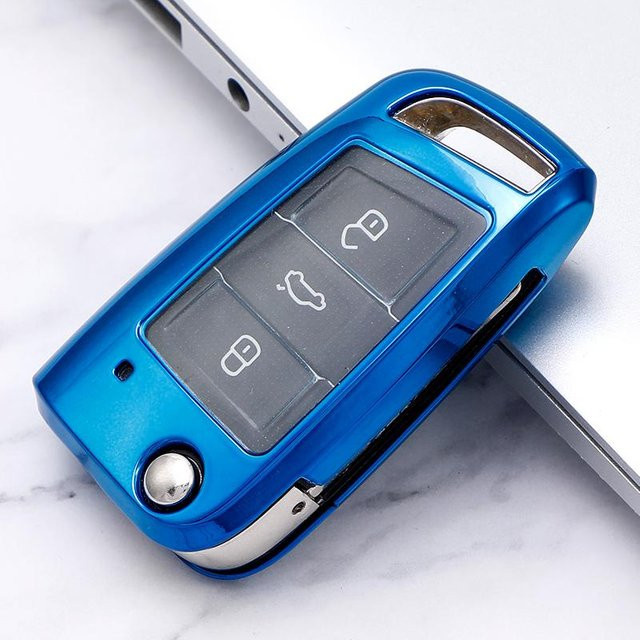 Autoschlüsseltui in Blau für Volkswagen VW Golf Skoda Octavia Polo Passat Bora Tiguan - Bild 1