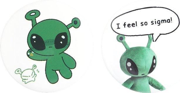 XioMara Brosche, Cartoon Grüner Sigma Alien, Bunt - Bild 1