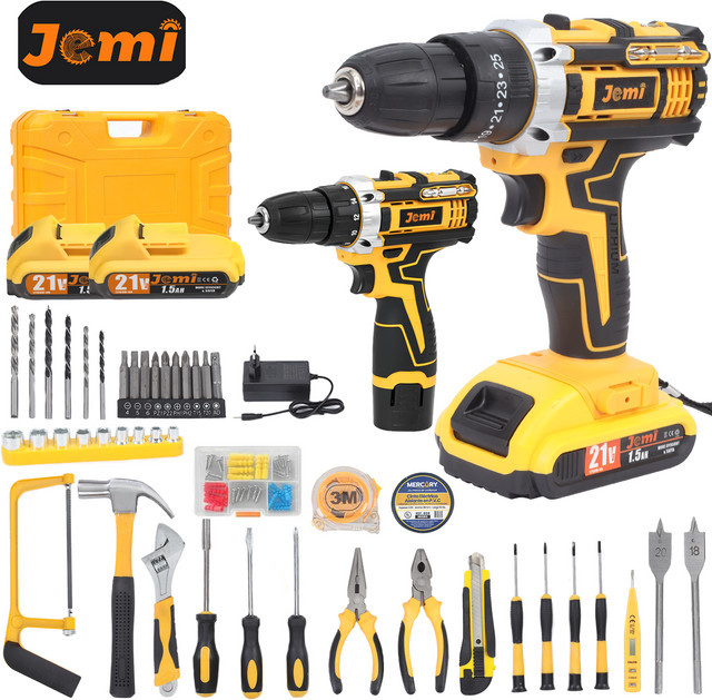 Jemi Tool Akku-Bohrmaschine 12V/21V mit 2 Geschwindigkeiten und 3 Modi zum Bohren und Schrauben - Bild 1