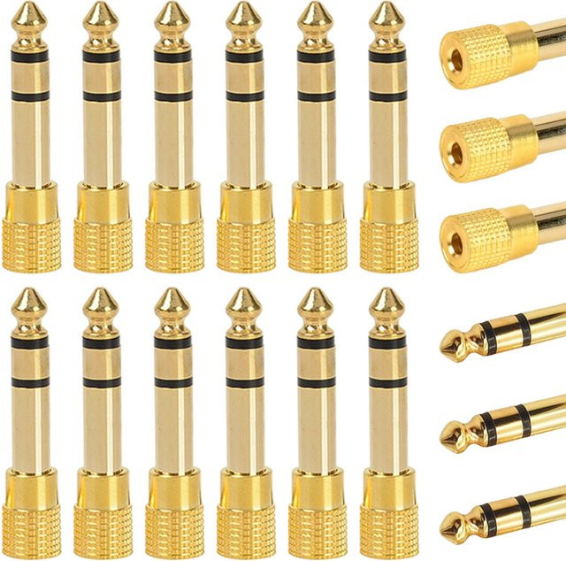 Audio-Adapter Set 6,35mm Stecker auf 3,5mm Buchse in Gold für Lautsprecher und Gitarre - Bild 1