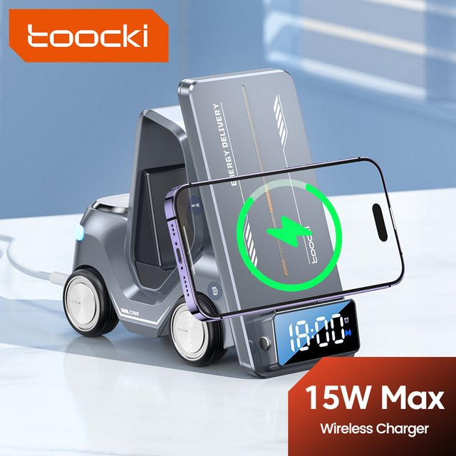 Toocki 5 in 1 kabelloses Ladegerät 15W Magnetständer in Grau für iPhone, Apple Watch und Kopfhörer - Bild 1