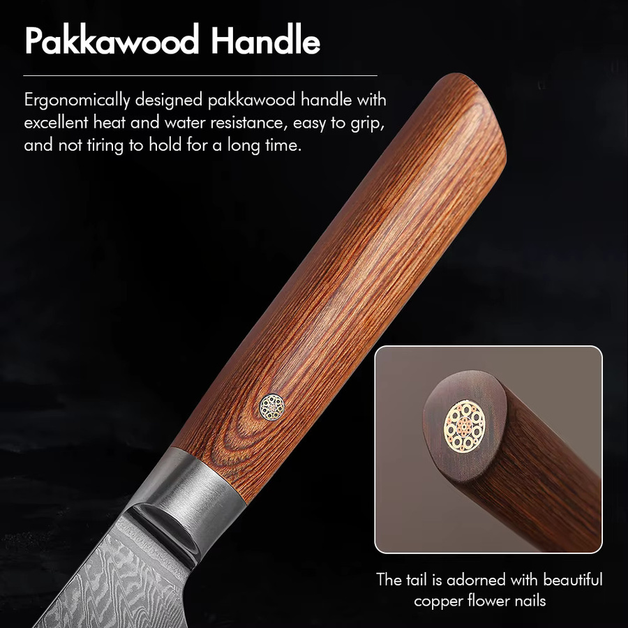 DASHWAY Damaskus Brotmesser mit Holzgriff, professionelles gezacktes Küchenmesser für Brot, Käse und Kuchen, Länge: 19,05 cm - Bild 4