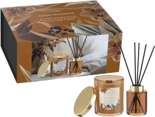 Dekohelden24 Geschenkset aus Duftkerze und Reed Diffuser mit floralem Duft in Braun, B/H/T: 23 x 17 x 10 cm - Bild 1