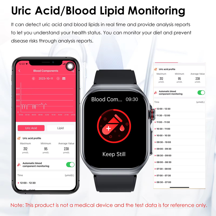 Marsyu Smartwatch mit AI-GPT Diagnose, EKG, Blutdruck, Lipid und Harnsäure Messung, Bluetooth-Anruf, Schwarz, kompatibel mit Android und iOS - Bild 2
