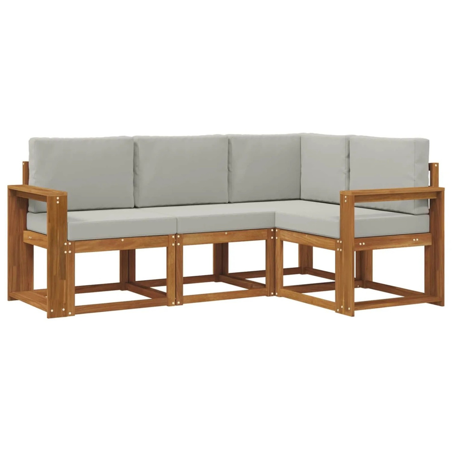 vidaXL Outdoor-Sofagarnitur L-Form aus massivem Akazienholz mit Kissen in Grau und Natur - Bild 2