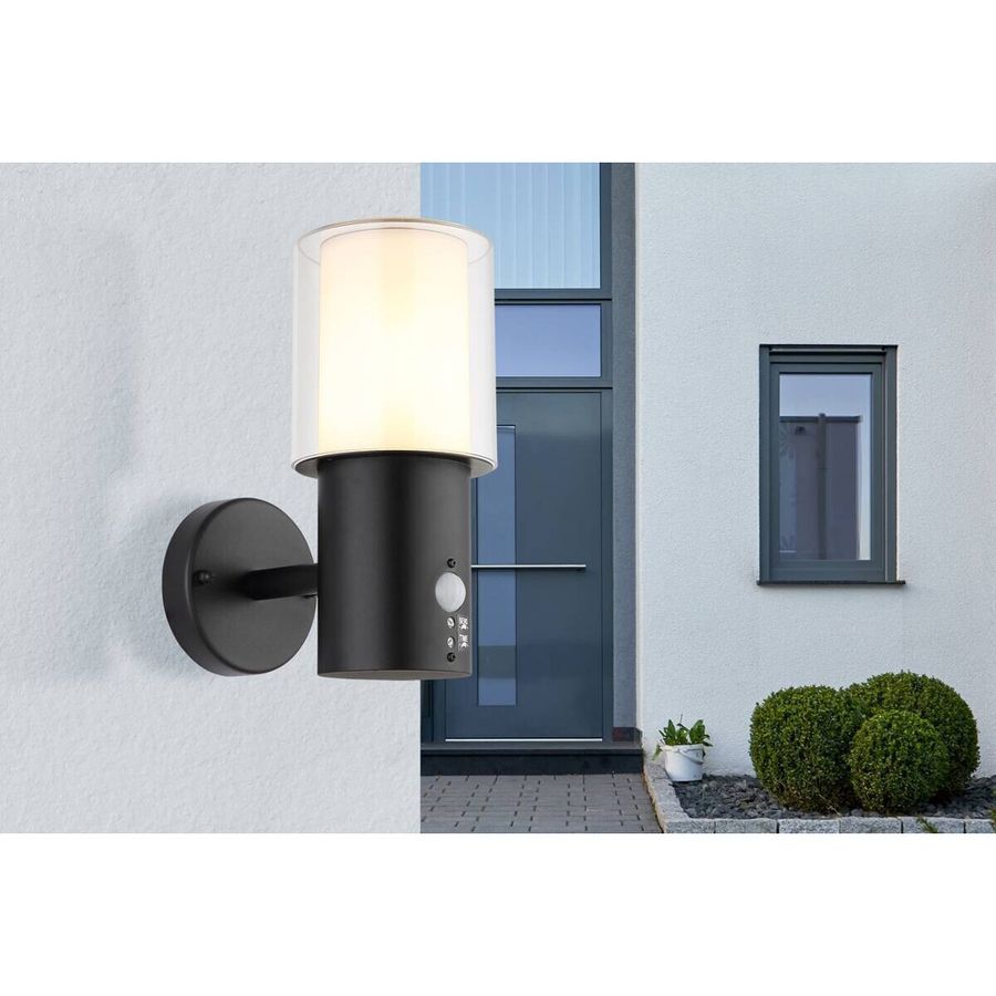 Globo Außenleuchte modern in Schwarz und Transparent, Wandmontage, E27, IP44, B: 12 cm, H: 24,5 cm - Bild 2