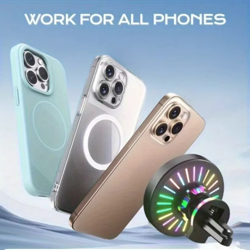 Opansten Magnetische Auto-Handyhalterung mit kabellosem Ladegerät und RGB-Licht in Weiß für iPhone 17 16 15 14 13 12 Pro Max mit Lüftungsschlitz-Klemmhalterung - Bild 5