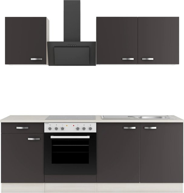 OPTIFIT Faro220 Küchenzeile in Anthrazit mit modernem Design und melaminbeschichteten Qualitätsspanplatten, Breite: 210 cm - Bild 1