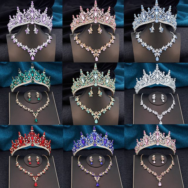 Cenmon Schmuck-Set, Tiara, Halskette, Ohrringe, Silber, Kristall, Damen - Bild 1