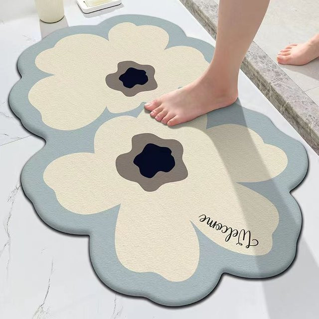 SEEQS Badematte mit floralem Blumenmuster in Blau, saugfähig und rutschfest, B/T: 60 x 40 cm - Bild 1