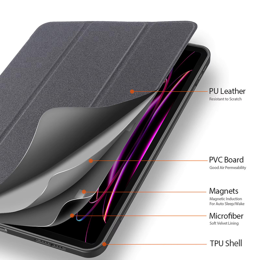 DUX DUCIS Tablet-Hülle mit dreifach faltbarem Ständer und Stylus-Stifthalter für iPad Pro 11/12,9 Zoll, iPad Air 5/6 und iPad 7/8/9 10,2 Zoll in Schwarz mit Auto-Sleep-Wake Funktion - Bild 4