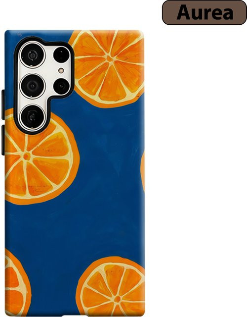 Stoßfeste Doppelschicht Handyhülle mit Königsblau-Orange-Scheiben-Print für Samsung Galaxy S25 Ultra, S24 und S23 Ultra Plus - Bild 1