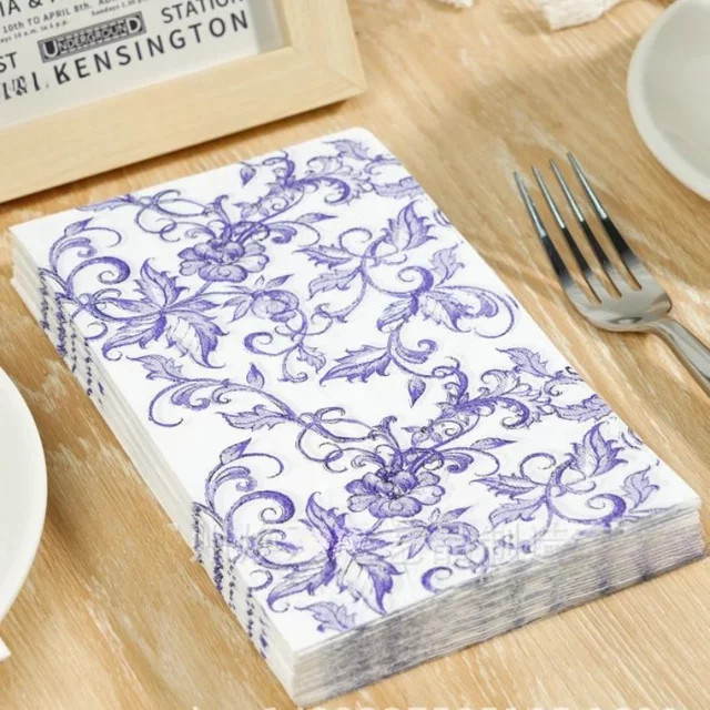 GUANYAO 20er Pack Einweg Tischsets aus Seidenpapier im chinesischen Seladon-Porzellan-Stil mit floralem Design, B: 33 cm, T: 40 cm - Bild 1