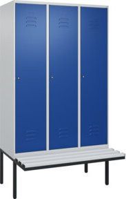 C+P Spind Classic PLUS Spind mit Bank, 3 Abteile, Lichtgrau, B/T/H: 212,0 x 120,0 x 81,5 cm, mit Zylinderschloss und 4 Garderobenhaken - Bild 1