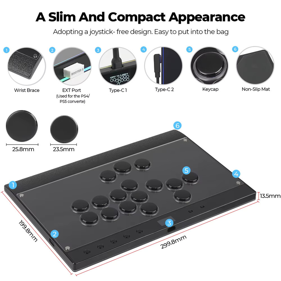 Haute42 Magnetischer Hitbox Leverless Arcade-Controller für PC, PS4, PS5 und Nintendo Switch in Schwarz - Bild 4