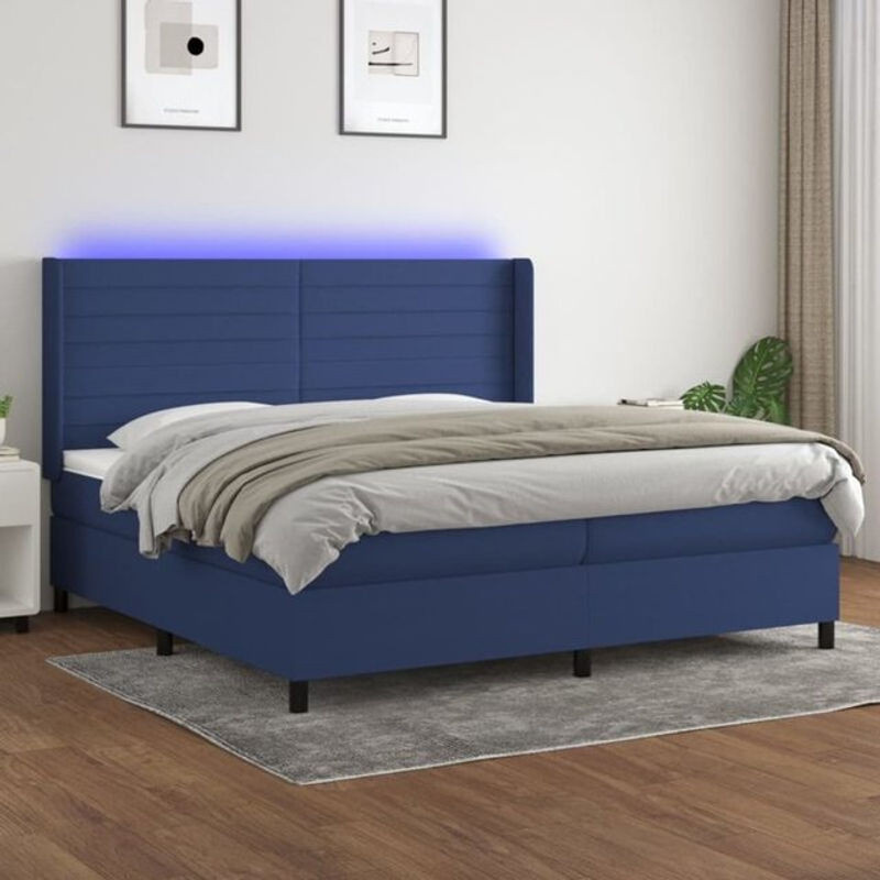 Vidaxl Boxspringbett mit Matratze in Blau und Weiß aus Stoff, Modernes Design, B/T/H: 200 x 200 x 118 cm - Bild 1