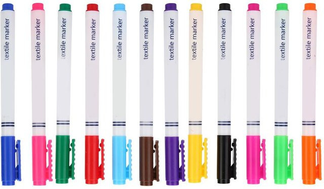Igeteck Textilmarker Set mit 12 Stück, wasserfeste Stifte für DIY-Bemalungen von Kleidung und Stoffen, Farbe: Weiß und Mehrfarbig - Bild 1