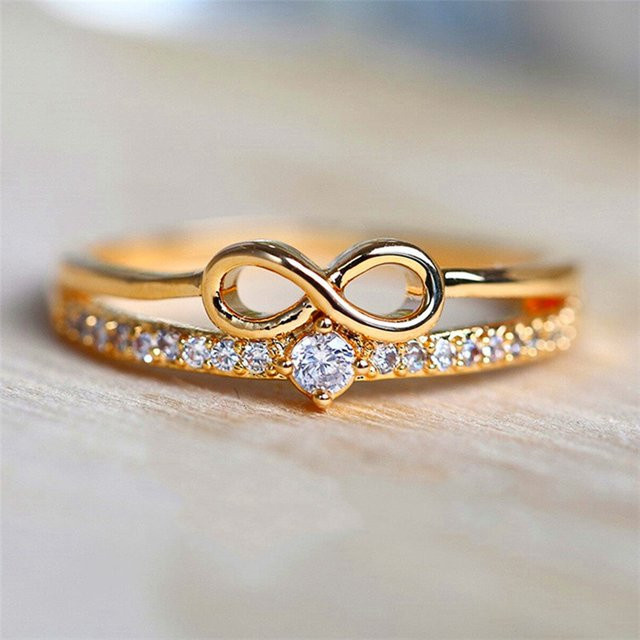 Huitan Chic Ring, Bogen Form, Unendlichkeit Zeichen, Zirkonia, Damen, Gold - Bild 1