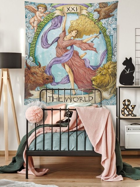 VIKAMA The World Tarot-Karten Wandteppich mit mystischer Grafik in Multicolour - Bild 1