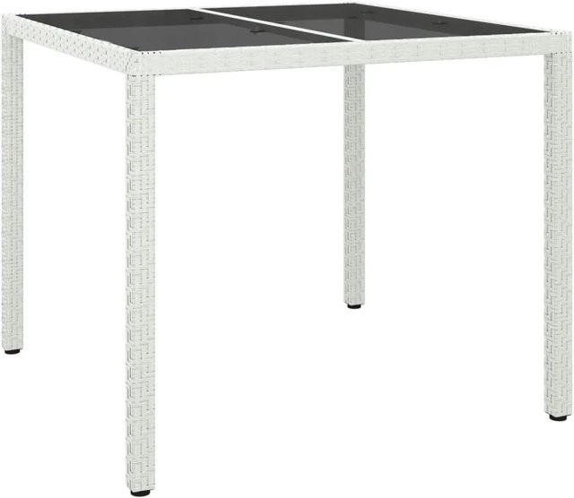 vidaXL Gartentisch aus Polyrattan und Glas in Weiß, quadratisch, B/T/H: 90 x 90 x 75 cm - Bild 1