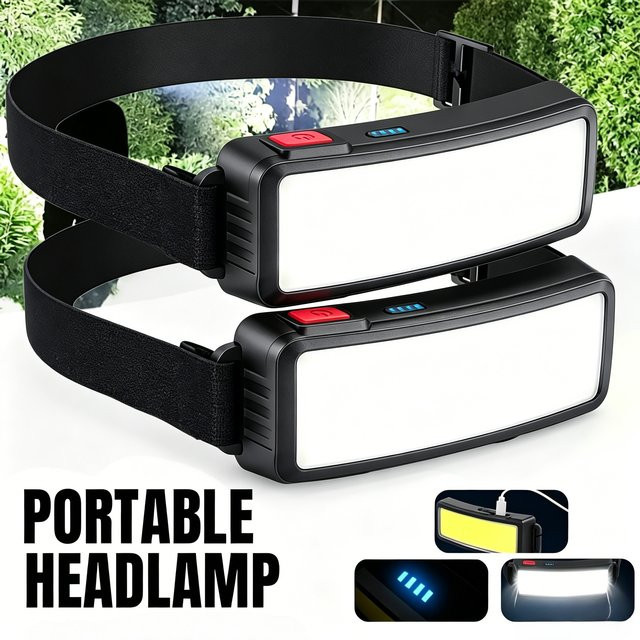 XIWANGFIRE COB Tragbare LED-Stirnlampe in Schwarz mit USB-Ladefunktion und eingebautem Akku - Bild 1