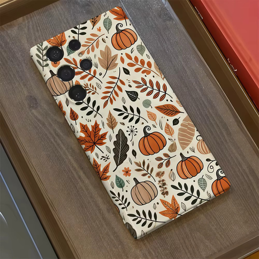 Handyhülle mit Halloween Herbst Blätter und Kürbis Design für Samsung Galaxy S25 S24 S23 Ultra Plus A35 A55 in Multicolour Glänzendes Hard Cover - Bild 2