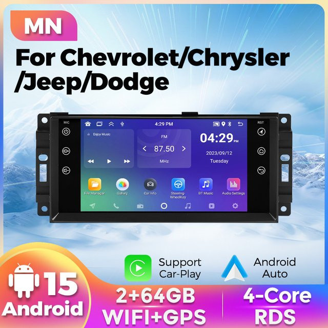 STRONGNAVI Multimedia Player mit 7 Zoll Touchscreen für Jeep Grand Cherokee Liberty Wrangler und Chrysler, Android Auto und Apple CarPlay, Schwarz - Bild 1