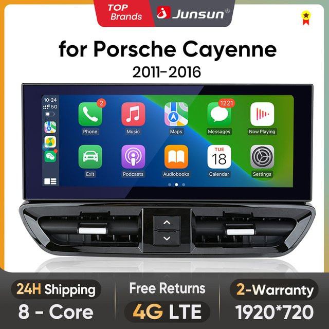 Junsun 12,3 Zoll Android Autoradio mit drahtlosem CarPlay und Android Auto für Porsche Cayenne 2010 bis 2017 in Schwarz - Bild 1
