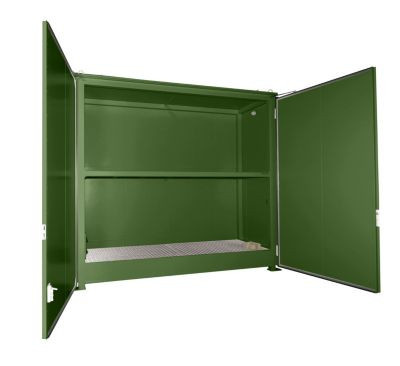 Isolierter Regalcontainer BAUER CEH 38-2 aus Stahl mit Doppelflügeltor in Grün, B/T/H: 415 x 150 x 314 cm - Bild 1