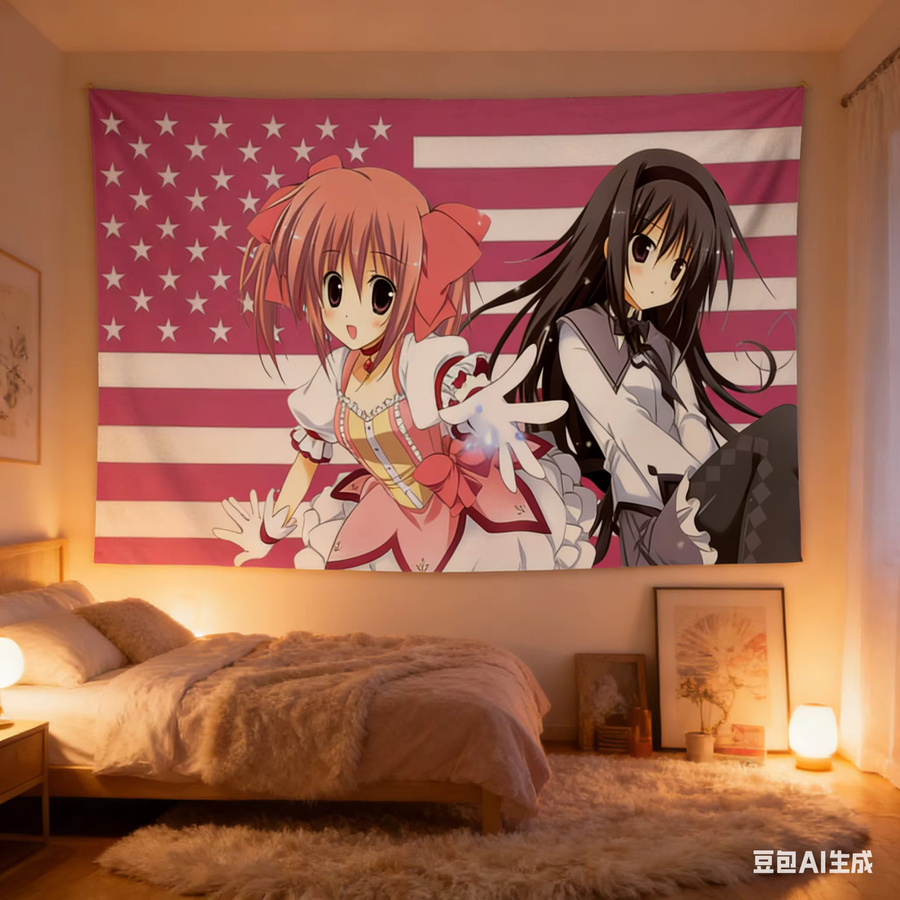 Madoka Magica Anime-Wandteppich mit Madoka und Homura in Pink, Polyester-Wandbehang für deine Raumdekoration, Breite: 40 cm, Höhe: 40 cm - Bild 2