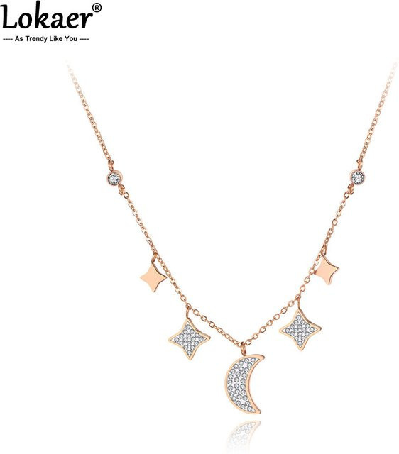 Lokaer Halskette, Edelstahl, Kristall, Stern Mond Charm, Damen - Bild 1