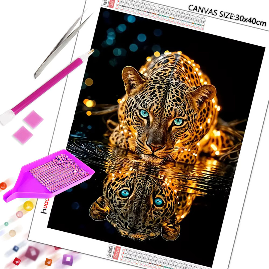 Huacan 5D Diamant-Mosaik DIY Malerei Leopard Tier Wanddekoration, Multicolor, B/H: 30 x 20 cm - Bild 3