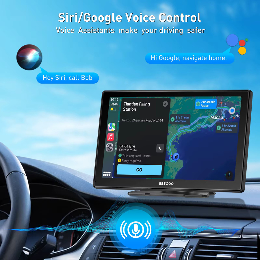 ESSGOO 9-Zoll Tragbares Kabelloses CarPlay und Android Auto Infotainment-System mit Bluetooth, GPS und Touchscreen in Schwarz - Bild 4