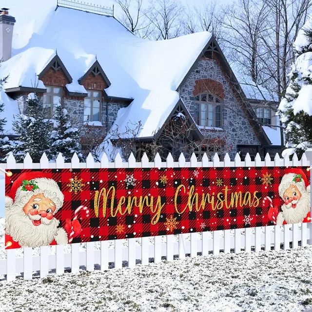 VIKAMA Weihnachtsbanner Frohe Weihnachten 2025 als hängender Hintergrund für drinnen und draußen, Multicolor - Bild 1