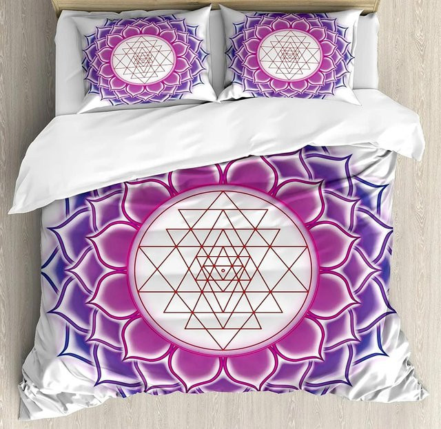 JMG Household Supplies Lotus Bettwäsche-Set mit Mandala Yantra Design, Farbe: Lila, B/H: 135 x 200 cm - Bild 1