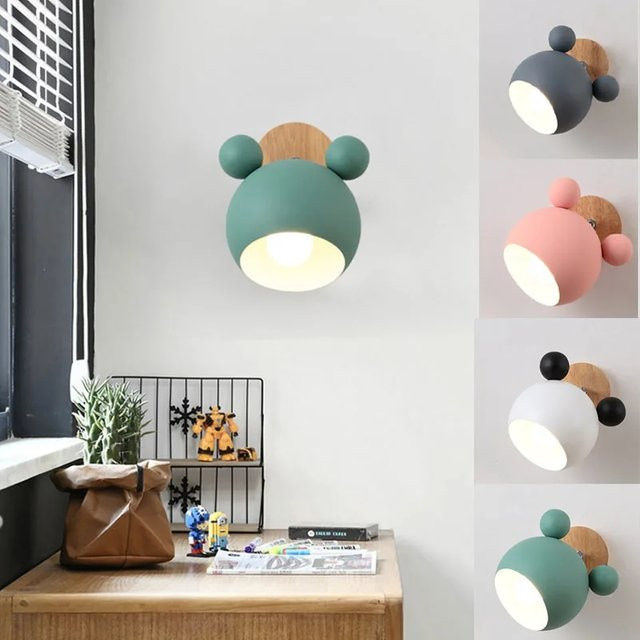 Homocean LED Wandleuchte Modern mit Metalllampenschirm und Holzsockel in Macaron-Farben für das Kinderzimmer - Bild 1