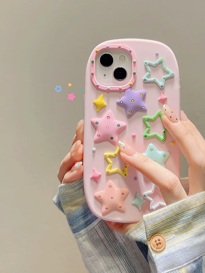 iPhone Silikon Handyhülle mit Dopamin-Kontrast und stereoskopischem Stern in Pink, Anti-Drop Schutz für iPhone 15 Pro Max, 14, 13, 12 und 11 - Bild 2