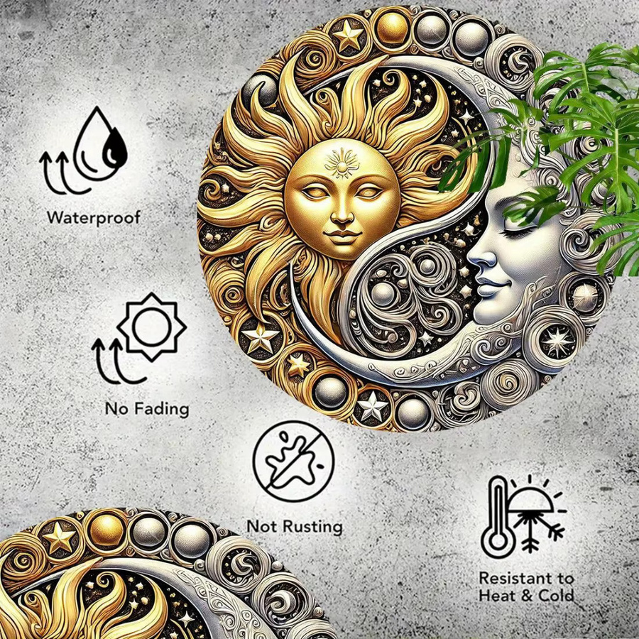 HELLOYOUNG Metallwandkunst Sonne und Mond in Gold und Multicolour, Himmlisches Design aus Metall für Garten und Zuhause, Rund und Abstrakt - Bild 4