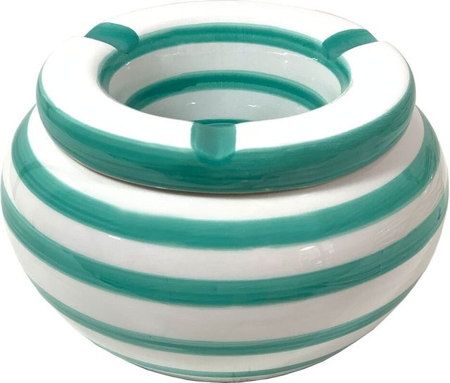 Sturmaschenbecher XL aus Keramik in Weiß-Türkis gestreift, Höhe: 14 cm - Bild 1
