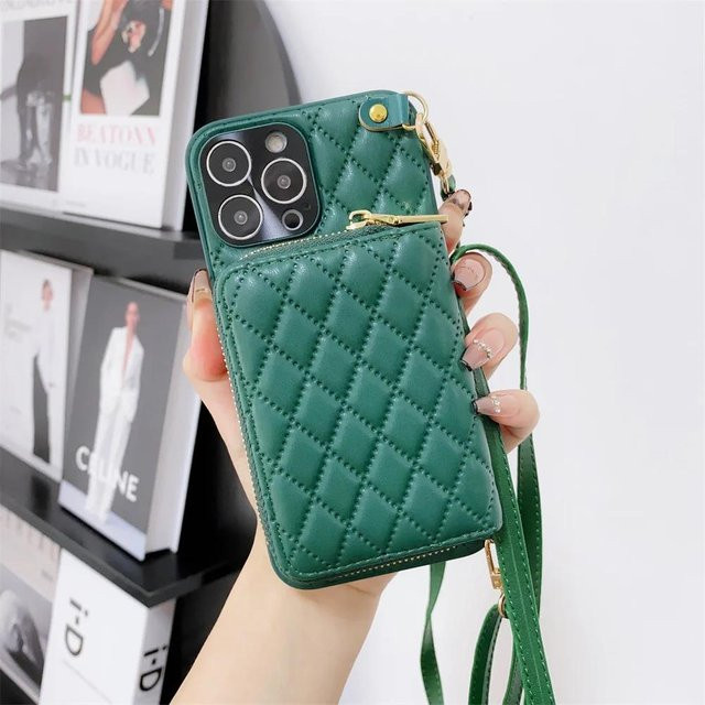 Yiran Crossbody Geldbörse und Handyhülle aus Leder in Grün mit Kartenfach und Lanyard für iPhone 16 15 14 13 12 11 Pro Max - Bild 1