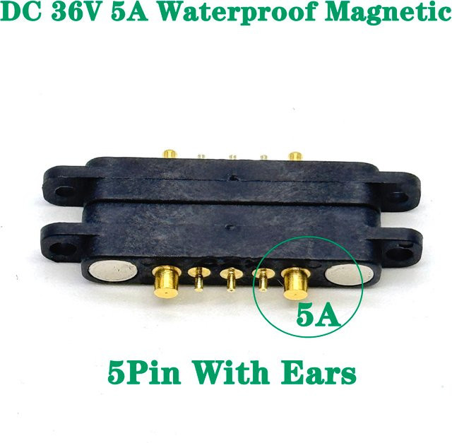 LAJQTAO Magnetischer Pogo Pin Stecker Set 5Pin Wasserdicht DC 36V 5A Schwarz Männlich Weiblich - Bild 1