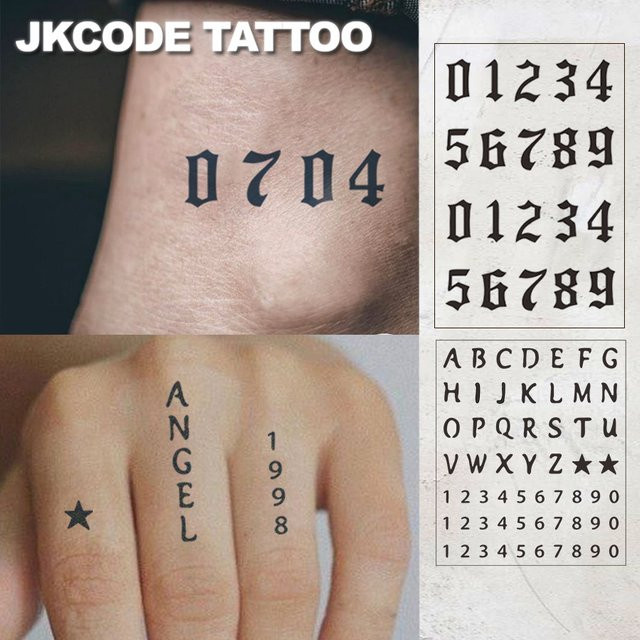 JKCODE TATTOO Temporäre Tattoos, Unisex, arabische Ziffern und englische Buchstaben - Bild 1