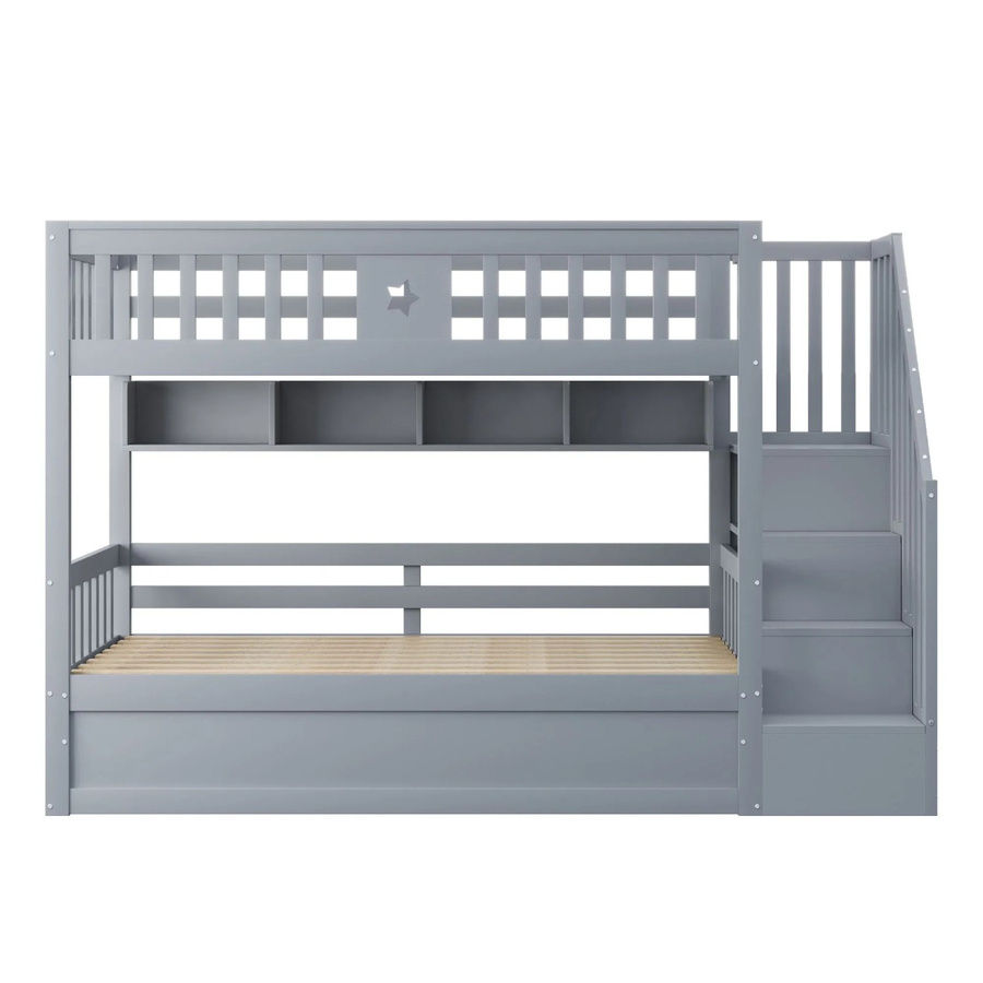 okwish Hochbett für das Jugendzimmer in Grau mit Stauraumtreppe und Regalen, B/T/H: 200 x 90 x 151 cm - Bild 2