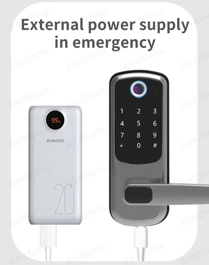 Tuya WiFi Smart Lock in Schwarz mit biometrischem Fingerabdruck, Passwort, IC-Karte und Smart Life App für schlüssellosen Zugang - Bild 4