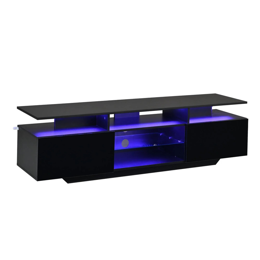 Merax TV-Schrank in Schwarz mit LED-Beleuchtung und Hochglanz-Finish, B/T/H: 160 x 40 x 45 cm - Bild 2