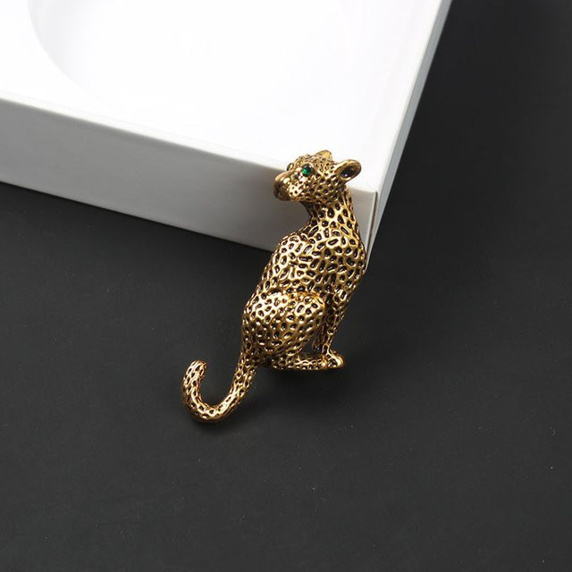 Brosche Gepard, vergoldete Legierung, schwarzer Strass - Bild 1