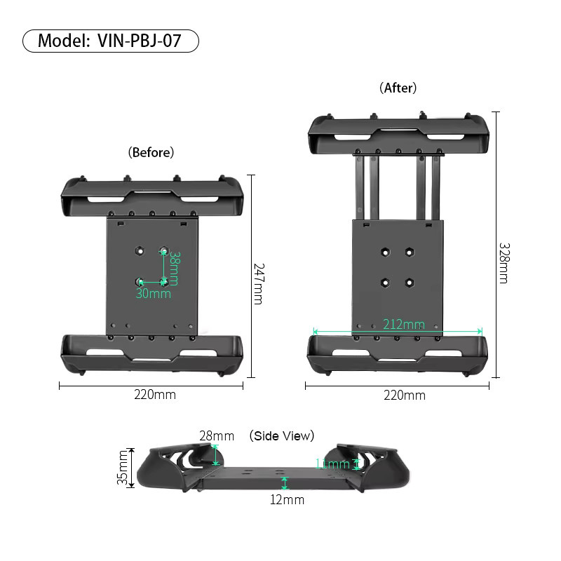 VINmounts Industrie-Tablet-Ständer in Schwarz für Tablets bis 290 x 212 mm und Dicke bis 27 mm, passend für RAM B 1 Zoll und C 1.5 Zoll Kugelbasen - Bild 2