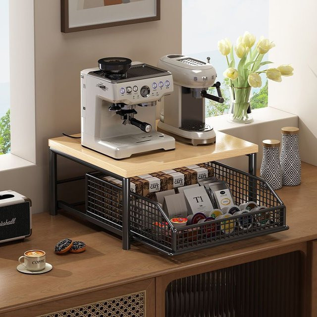 Ausziehbarer Desktop-Kaffeehalter und Aufbewahrungsständer aus Metall in Schwarz - Bild 1