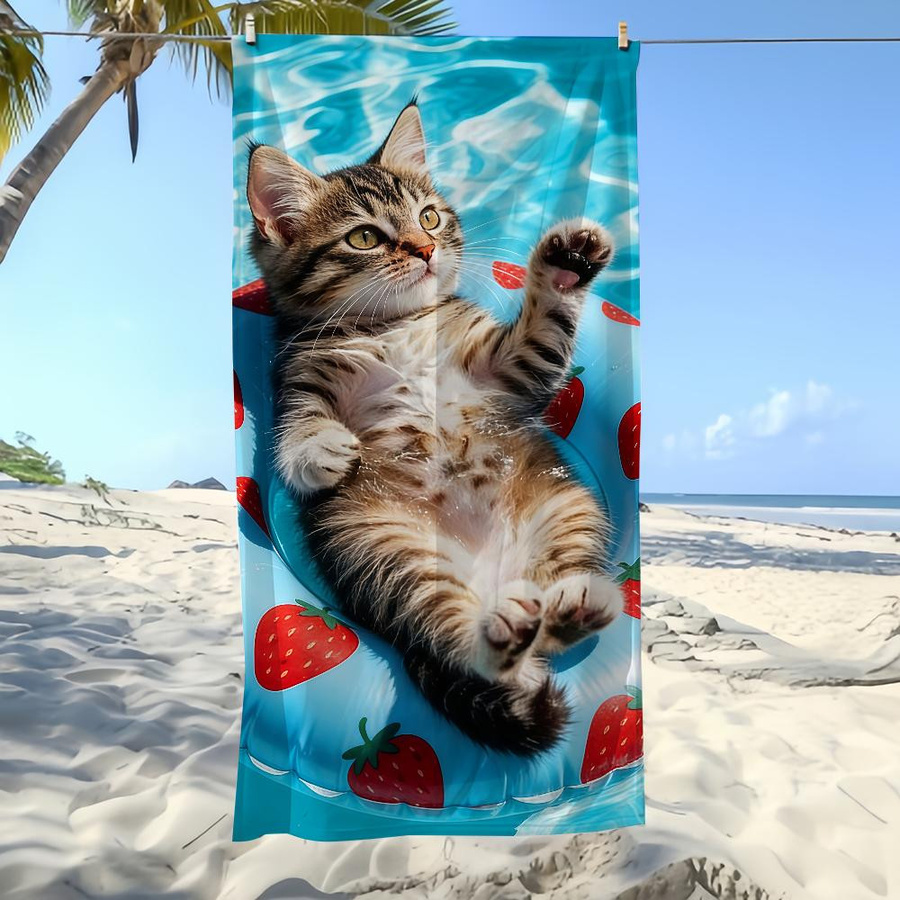 Schnelltrocknendes Handtuch für Katzen mit Katzenmuster, leicht und tragbar für Strand, Pool und Reise, B: 30 cm, H: 60 cm - Bild 3